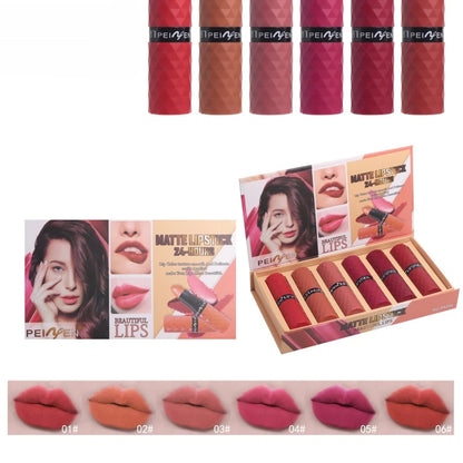 Six-color Long-lasting Premium Lipstick Set, Water-resistant and Long-lasting, Enhances Color Without Staining The Cup