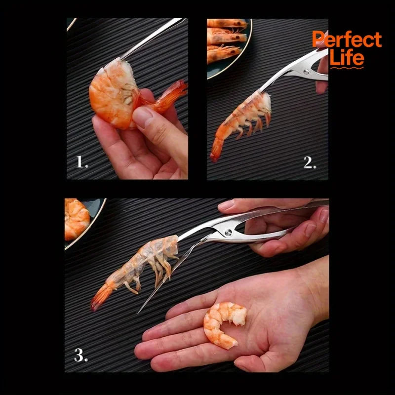 Stainless Steel Shrimp Deveined Device - Ergonomic Fishbone Design，Easy Shell Removal，Kitchen Seafood Preparation Gadget