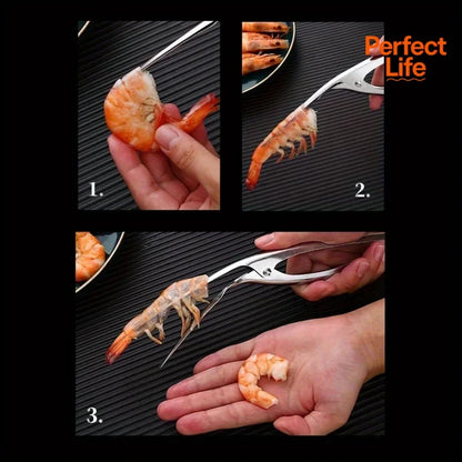 Stainless Steel Shrimp Deveined Device - Ergonomic Fishbone Design，Easy Shell Removal，Kitchen Seafood Preparation Gadget