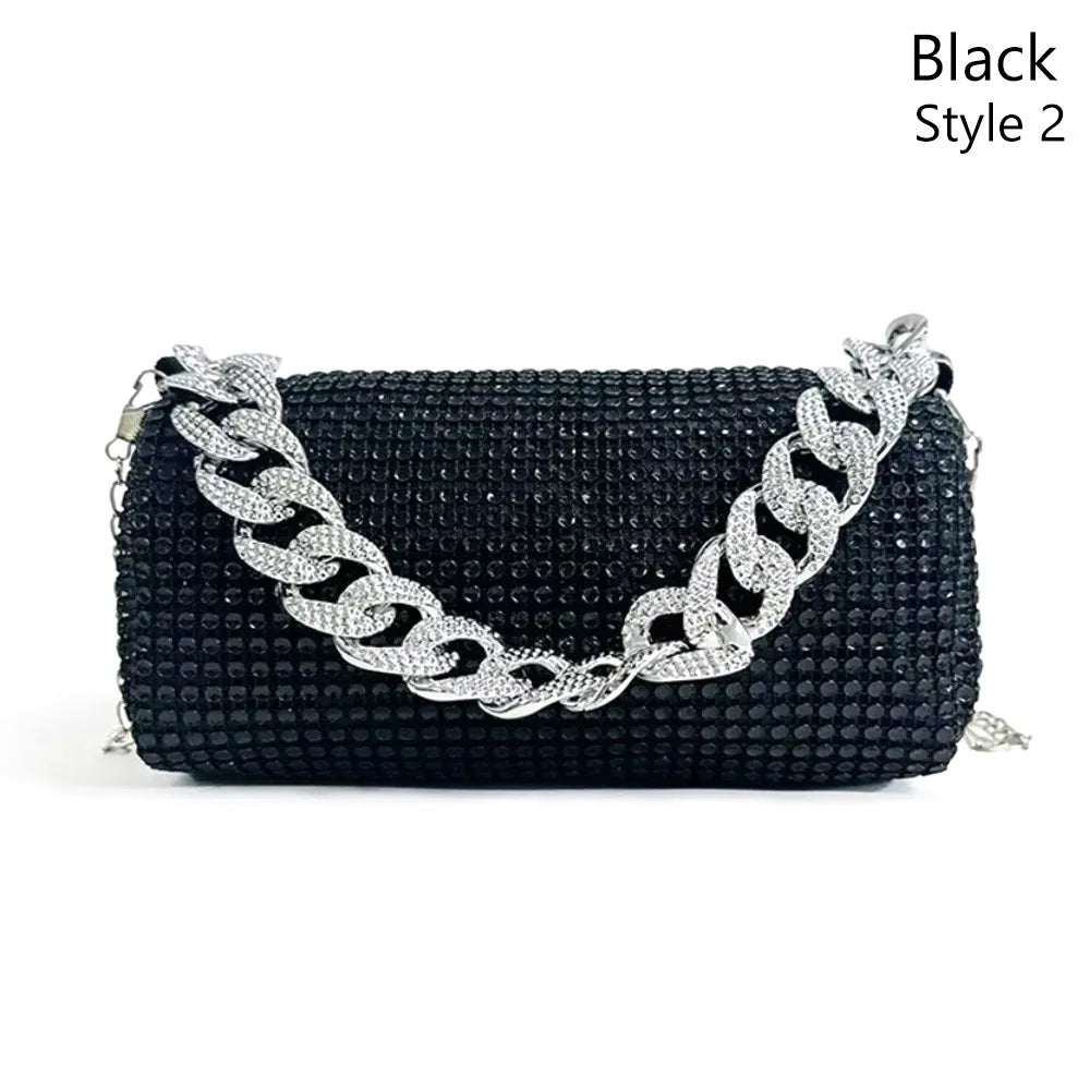 All Diamond Design Shoulder Bag Personalized Color Sparkling Bucket Bag Thick Chain Wedding Accessory Underarm Bag