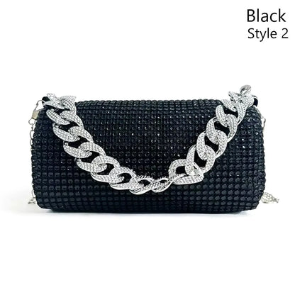 All Diamond Design Shoulder Bag Personalized Color Sparkling Bucket Bag Thick Chain Wedding Accessory Underarm Bag