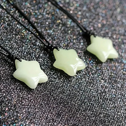 Glow-in-the-Dark Star Lucky Jade Pendant Necklace Set Adjustable Rope Sporty/Cute Style for Outdoor Adventures & Music Festivals
