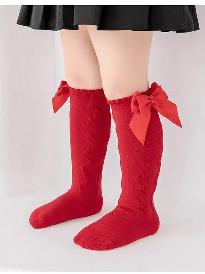 Red Bow Tie Knee High Tube Socks Girls' Christmas Stockings Infants Toddlers Soft Cotton Children Non Slip Floor Socks Baby Gift