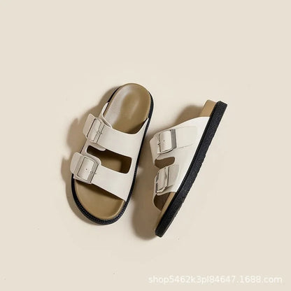 Thick Heel Sandals Women's Belt Buckle New French Style Outdoor Spring Summer Fashion Casual Korean Version Beach Slippers