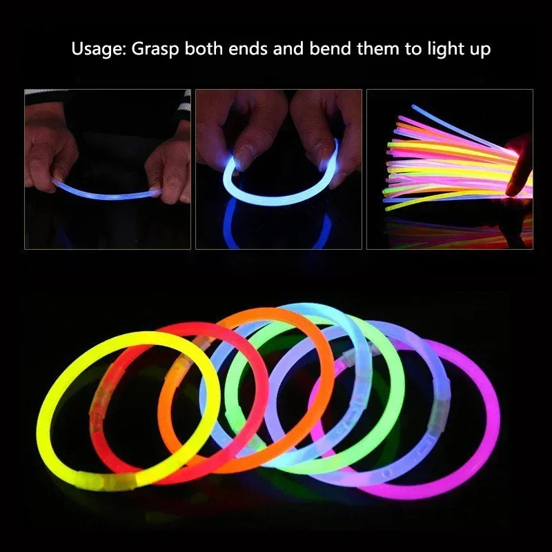 100pcs Party Light Glow Stick Supply Necklace Bracelets Wedding Bar Light Stick for Festive Concert Party Logo Printing
