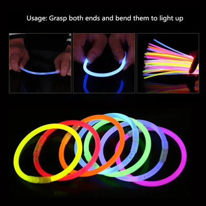 100pcs Party Light Glow Stick Supply Necklace Bracelets Wedding Bar Light Stick for Festive Concert Party Logo Printing
