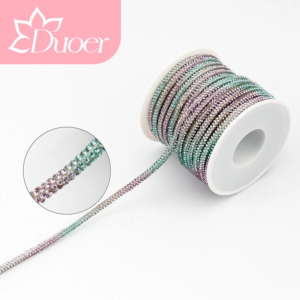 DUOER 3mm 5/10 Yards Glass Rhinestones Rope Tube GlitterDiamond Cord Soft Shoelace Drawstring Trimming For DIY Hoodies Trouser
