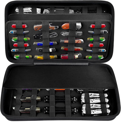 （CASE ONLY)Knife Display Case for 66+ Pocket Knives. Folding Holder, Butterfly Storage Organizer, Knives Roll Collection Pouch