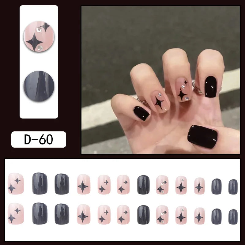24Pcs/Box Charming Pink Flame Short Detachable Finished Fingernails Ballet Wearable Fake Nails press on Square Head Full Cover