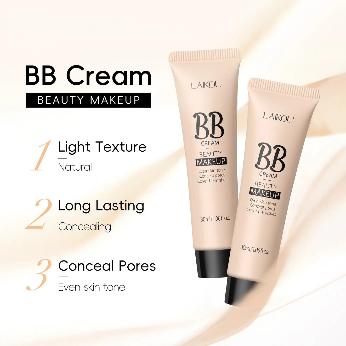 LAIKOU 9-color Foundation BB cream 30ml Natural Facial Concealer Cream Cover Dark Circles Pores Light Texture Makeup Base