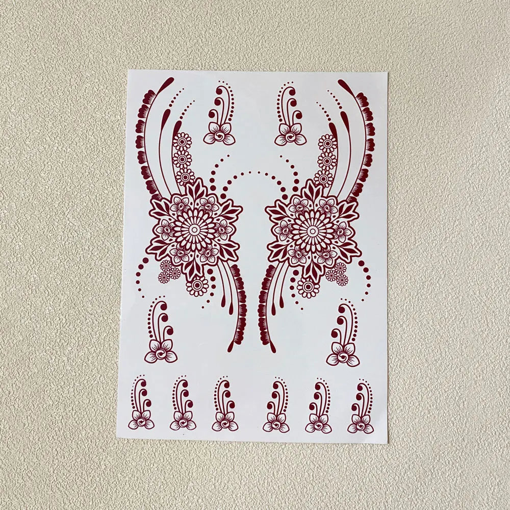 Waterproof Henna Tattoo Stickers for Women Flower Instant Fake Tattoo for Hand Temporary Tattoos for Wedding Party Festival
