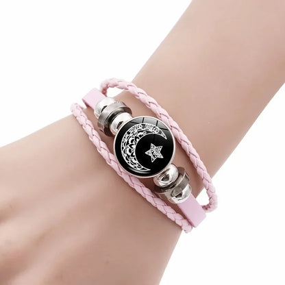 2pcs/set Sun and Moon Lovers Leather Bracelet Punk Multi-Layered Beaded Braided Adjustable Bracelet Set For Couple Jewelry