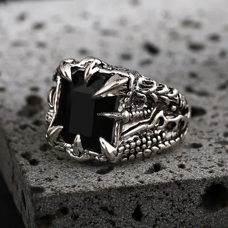 1Pc Gothic Blue and Red Crystal Evil Demon Dragon Claw Ring for Men Gram Biker Punk Rock Hip Hop Cool Jewelry Accessories кольца
