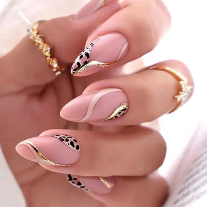 24Pcs Press on Fake Nails Short Medium French Acrylic Full Cover False Nail With Glue Kit Mini File Manicure for Women and Girls