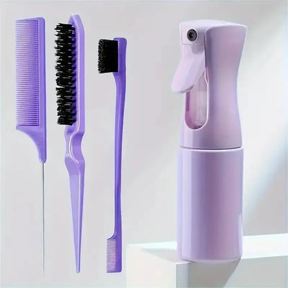 Hair dressing tool set spray bottle, mouse tail comb, hair brush, side control comb, 4 pieces/set for combing soft hair