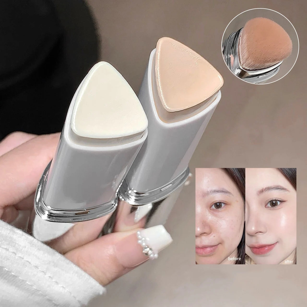 Double-Ended Matte Concealer Stick Moisturizing Foundation Cover Acne Eye Dark Circle Modify Skin Tone Face Primer Base Makeup