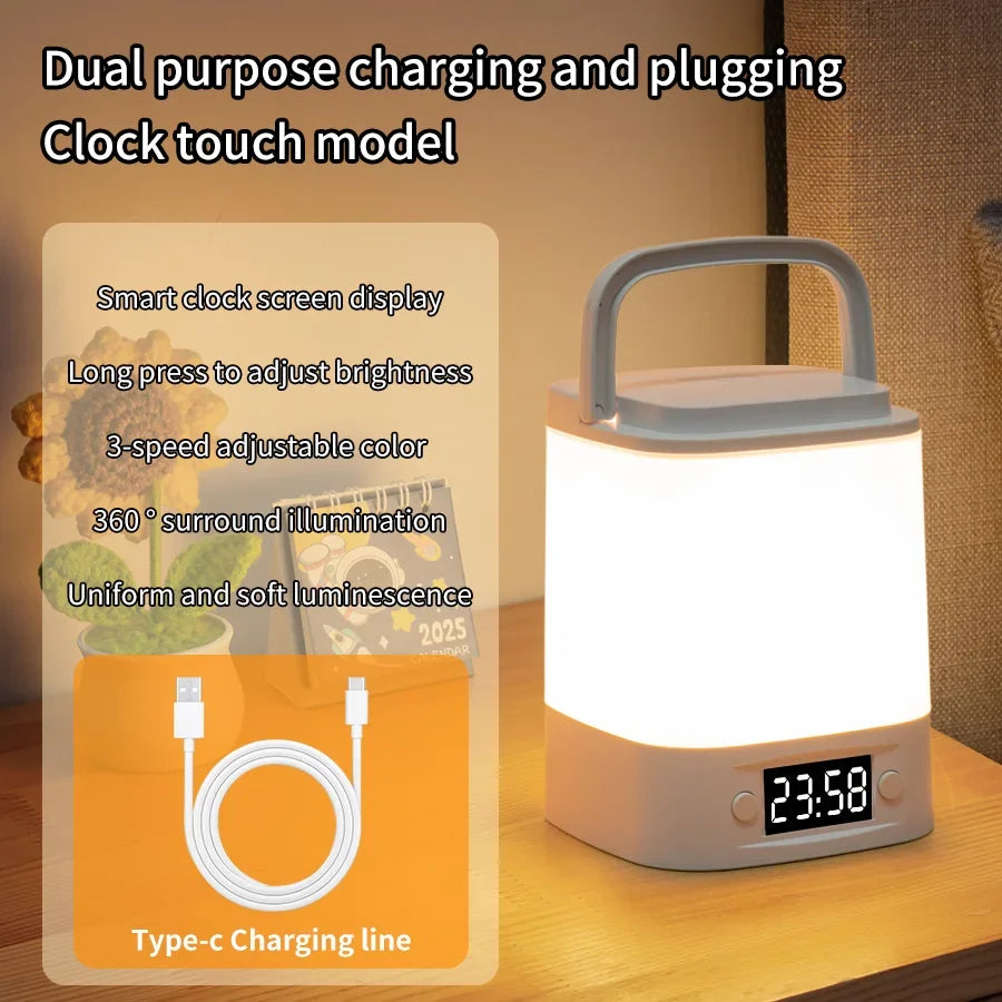 Bedside Led Night Lights Dimmable Charging Desktop Night Lamps with Clock Time Display Night Light Remote Control For Bedside