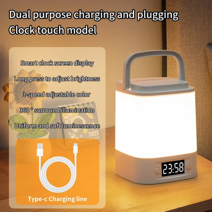 Bedside Led Night Lights Dimmable Charging Desktop Night Lamps with Clock Time Display Night Light Remote Control For Bedside