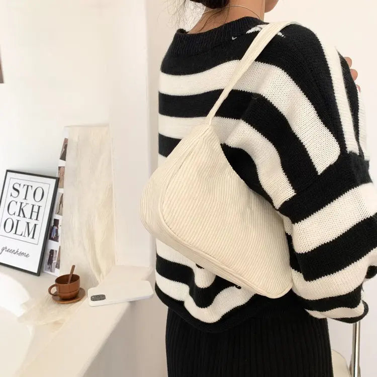 Solid Color Simple Corduroy Bag Women's Spring/Summer New Western Style Shoulder Small Square Bag Popular Fashion Underarm Bag