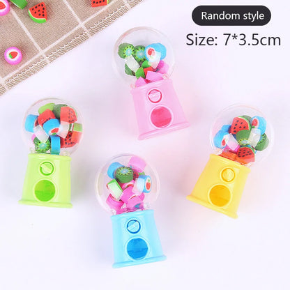 Fun and Cute Mini Gashapon Machine Fruit Cartoon Erasers; Kawaii Children's Stationery and Office Supply Essentials