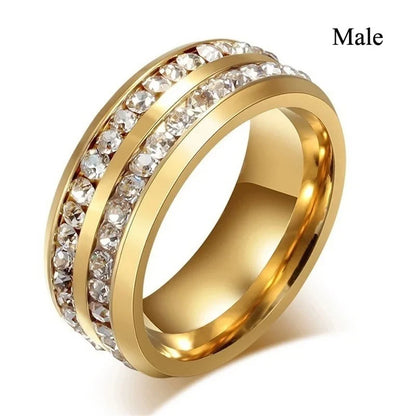 Fashion Couple Rings Romantic Women Rhinestones CZ Rings Set Trendy Men Stainless Steel Zircon Stone Rings Wedding Band Jewelry