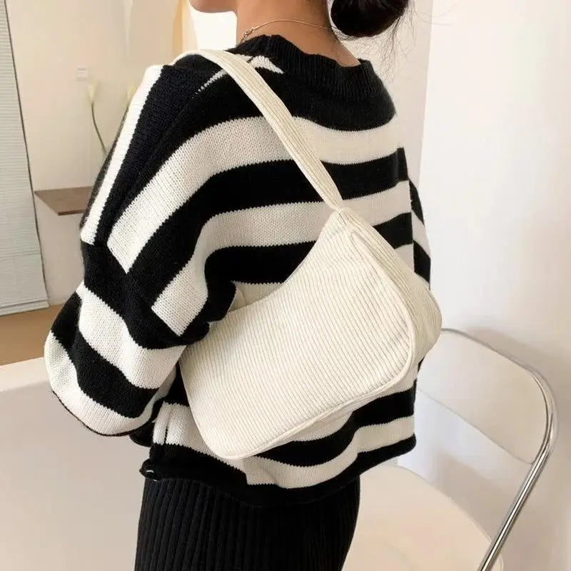 Solid Color Simple Corduroy Bag Women's Spring/Summer New Western Style Shoulder Small Square Bag Popular Fashion Underarm Bag
