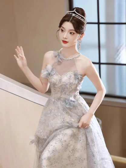 Hanging Neck Evening Dress Light Luxury Glitter Dress Niche Sleeveless Skirt Vocal Annual Meeting Dress Host Gowns Formal Dress