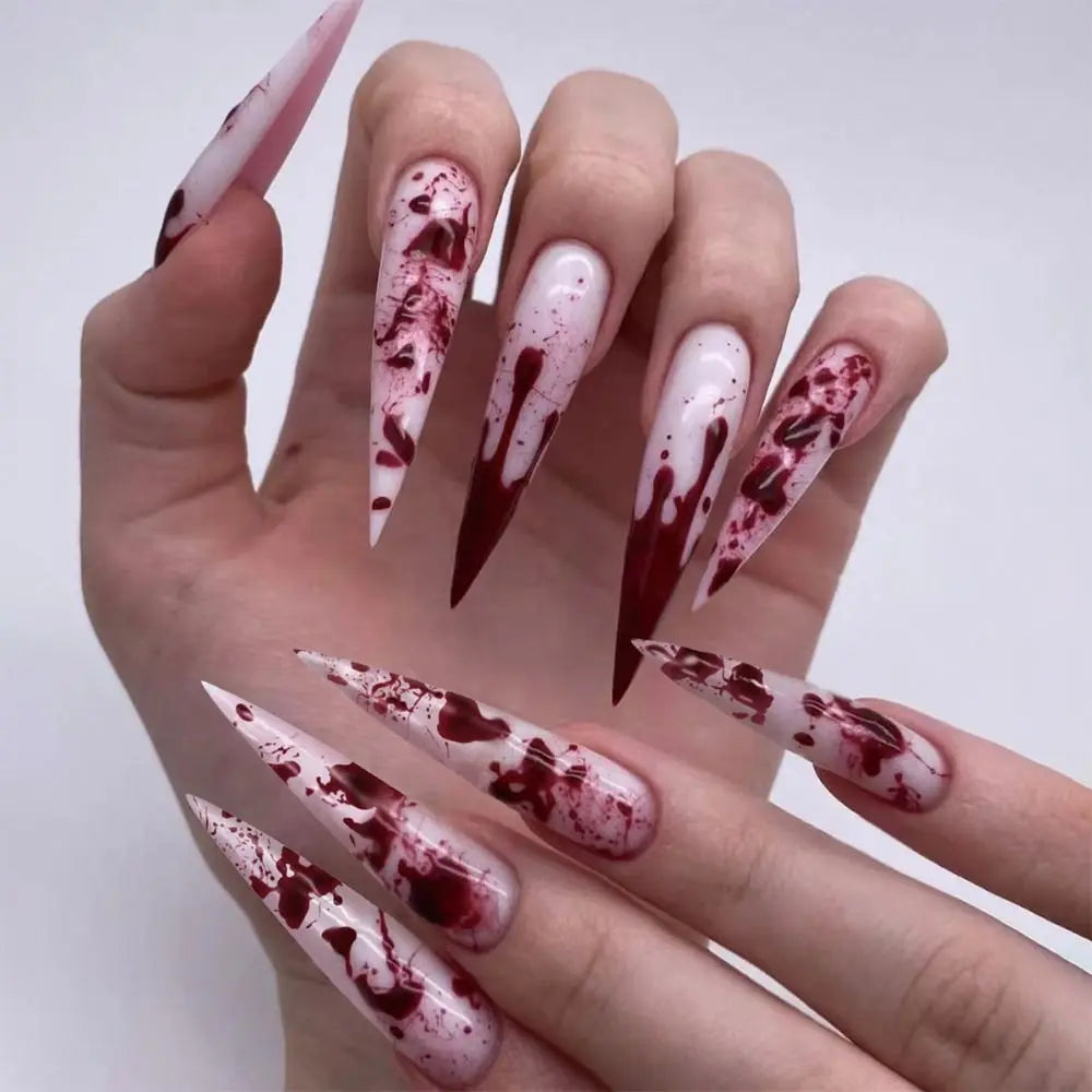 24pcs/set Long Stiletto Fake Nails Punk Snake Pattern Black White Matte False Nails Artificial Full Nail Tips Manicure Tools
