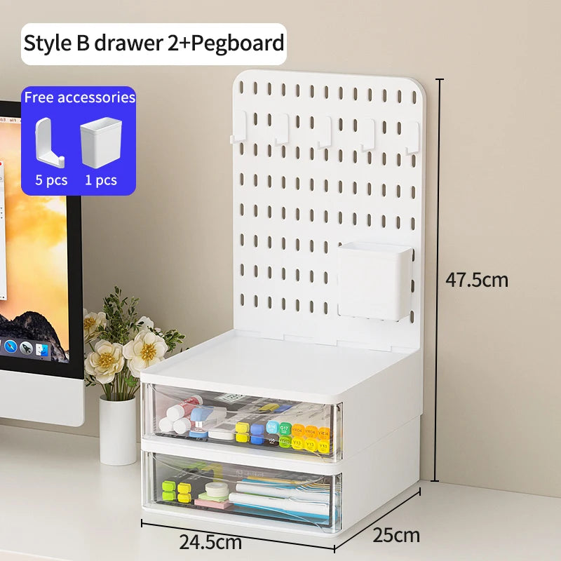 Office Desktop Pegboard With Storage Boxes, Large - Capacity Drawers, And Free - Combination Design.