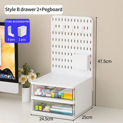 Office Desktop Pegboard With Storage Boxes, Large - Capacity Drawers, And Free - Combination Design.