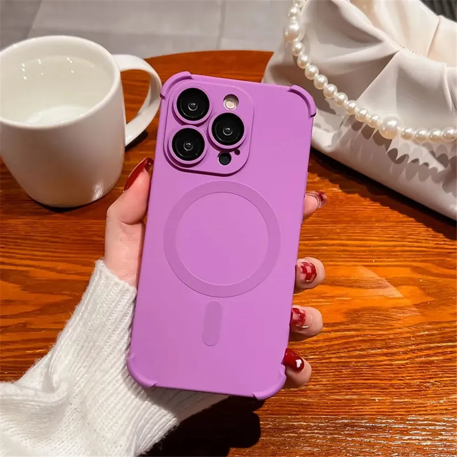 Magnetic Shockproof Silicone Bumper Phone Case For iPhone 17 16 15 14 13 12 Pro Max Plus For Magsafe Wireless Charge Cases Cover