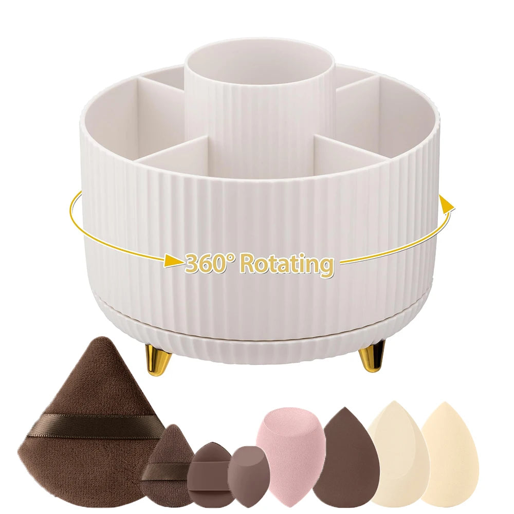 Makeup Brush Holder Organizer 360° Rotating Makeup Brush Desktop Organizer 5 Slot Make up Brushes Cup for Supply Bathroom Vanity