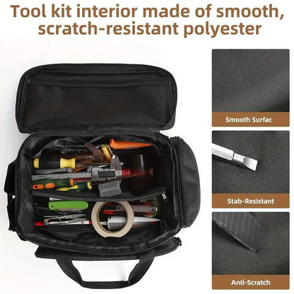 High-capacity Tool Storage Bag Comfortable Handle Thick Padded Base Easy Carrying Tool Case Black Color Water Resistant Tool Bag