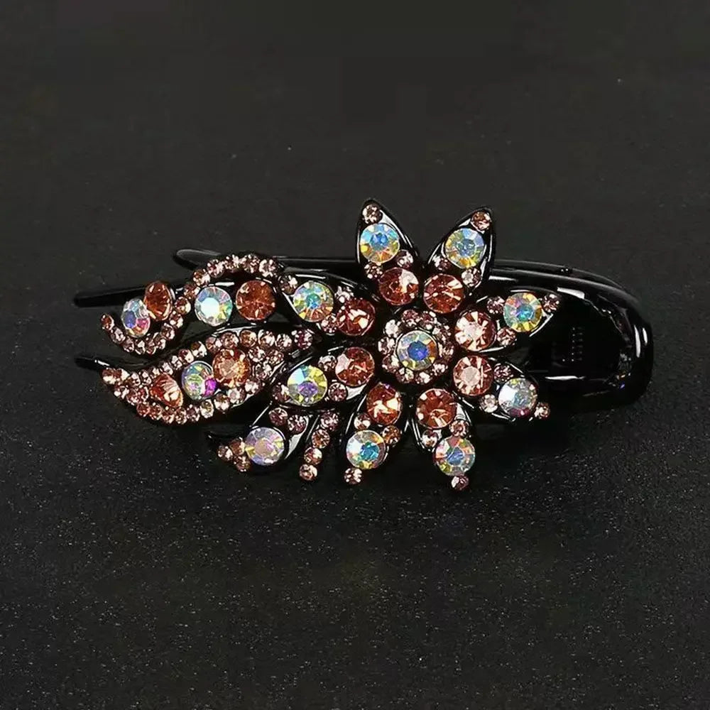 Shiny Rhinestone Hairpin Flower Leaf Duckbill Hair Claws Retro Hair Clips Accessories For Women Shinning Ponytail Headwear