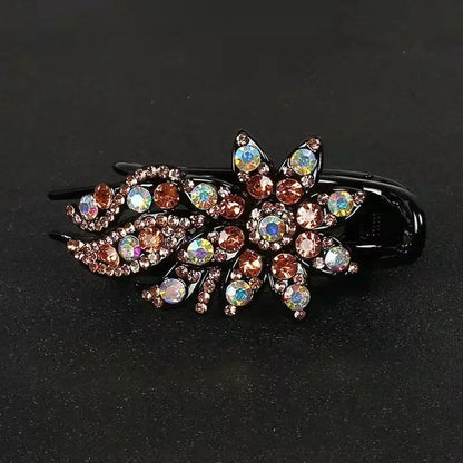 Shiny Rhinestone Hairpin Flower Leaf Duckbill Hair Claws Retro Hair Clips Accessories For Women Shinning Ponytail Headwear