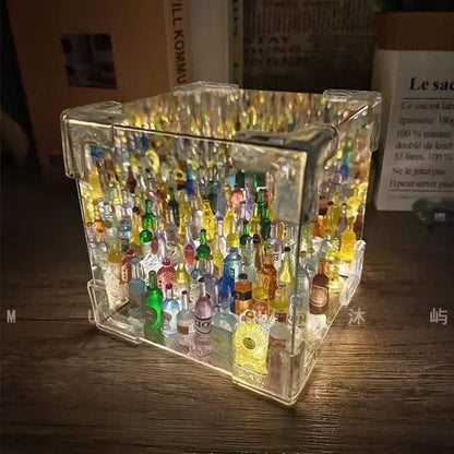 DIY Small Wine Bottle Cube Night Light Mirror Cube Lamp Bedroom Sleeping Table Lamp Handmade Craft Mirror Light Birthday Gifts L