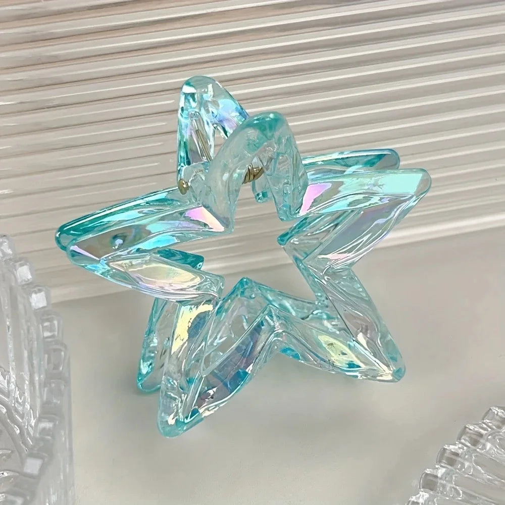 Colorful Hollow Five-Pointed Star Shark Clip Simple Transparent Hairpin Sweet Temperament Girls Hairpin Hair Accessories