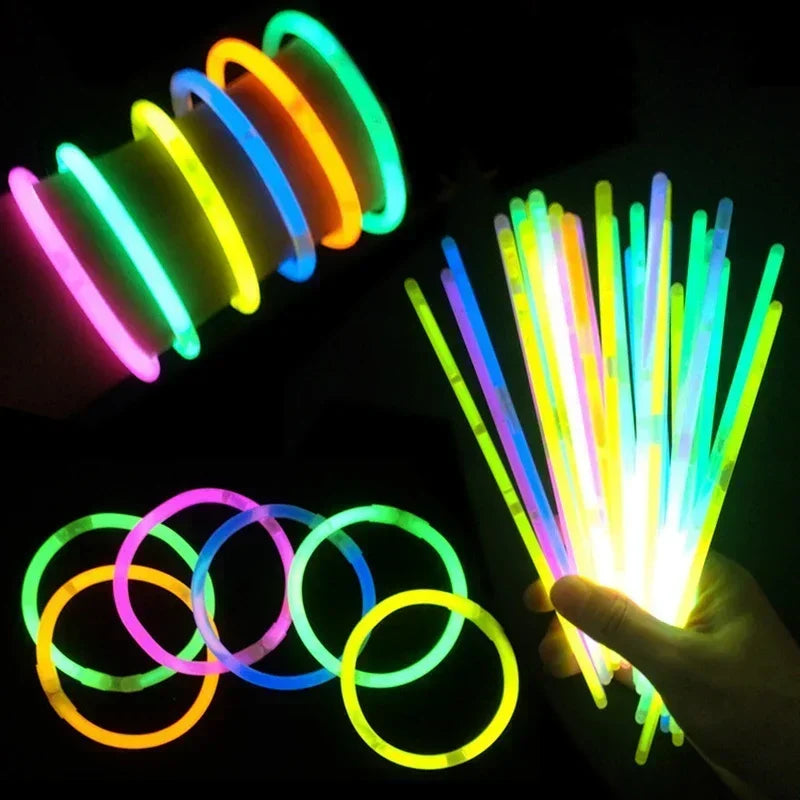 100pcs Party Light Glow Stick Supply Necklace Bracelets Wedding Bar Light Stick for Festive Concert Party Logo Printing