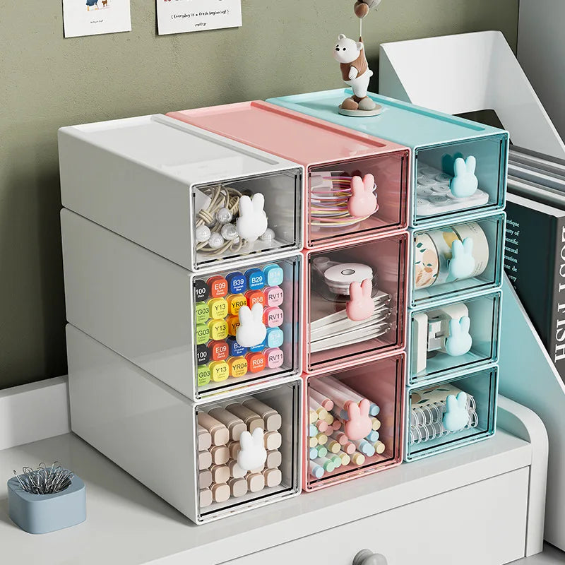 Desk Stationery Storage Box For School Office Desk Organizer With Rabbit Drawer Sundry Storage Rack For School Office Stationery