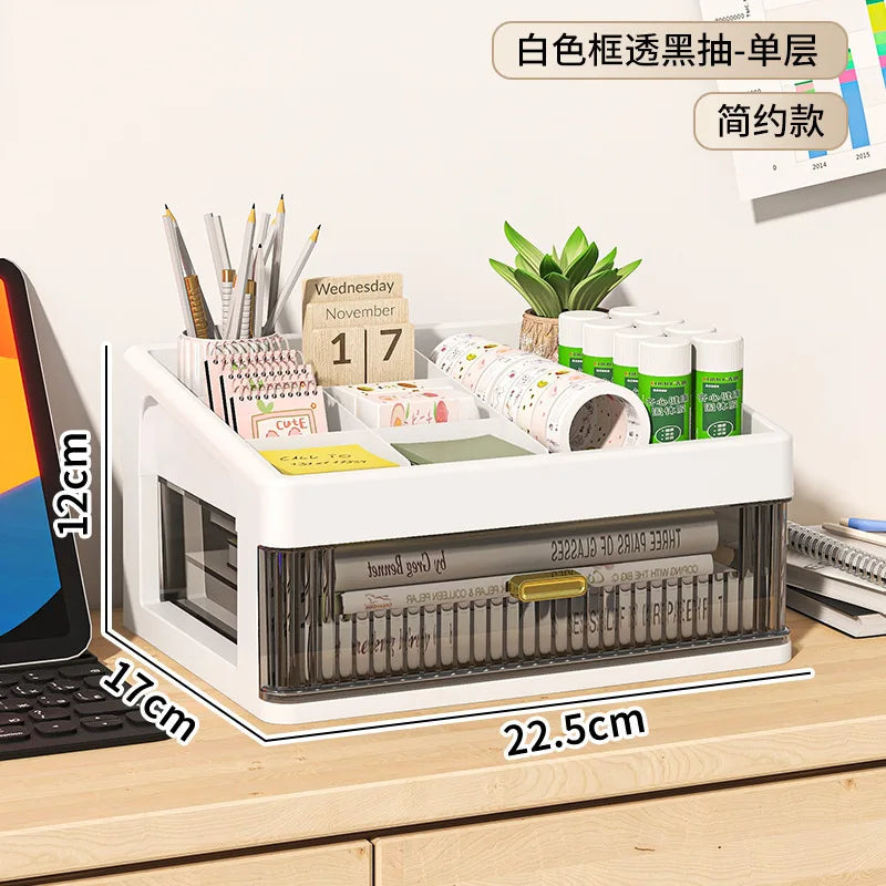 Desktop Organizer Box Multi-Layer Storage for Office Stationery Pencils Student Supplies Bedroom Study Desk Organization