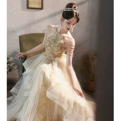 New champone long sweat lady girl women princess bridesmaid banquet prom party dress gown