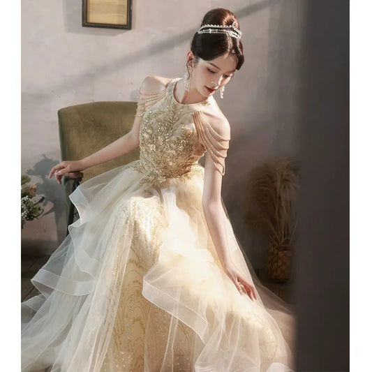 New champone long sweat lady girl women princess bridesmaid banquet prom party dress gown