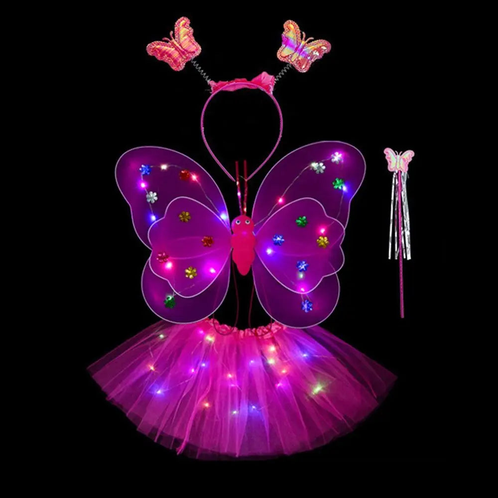 Luminous Wings Flashing Butterfly Skirt Lights Suit LED Children Costume Props Girls Skirts Angel 2-8year Easter Valentines Day