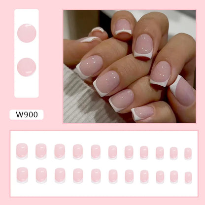 Fresh Green Tea 24 Pcs Fake Nail with Jelly sticker Press on False Nails Wearable Round Head Oval Full Cover Nail Tips