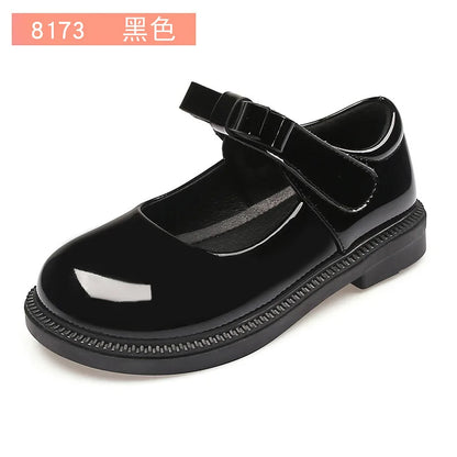 Children's Leather Shoes 2023 New Bow Girl Princess Shoes Soft Sole Casual Student Black Performance Shoes