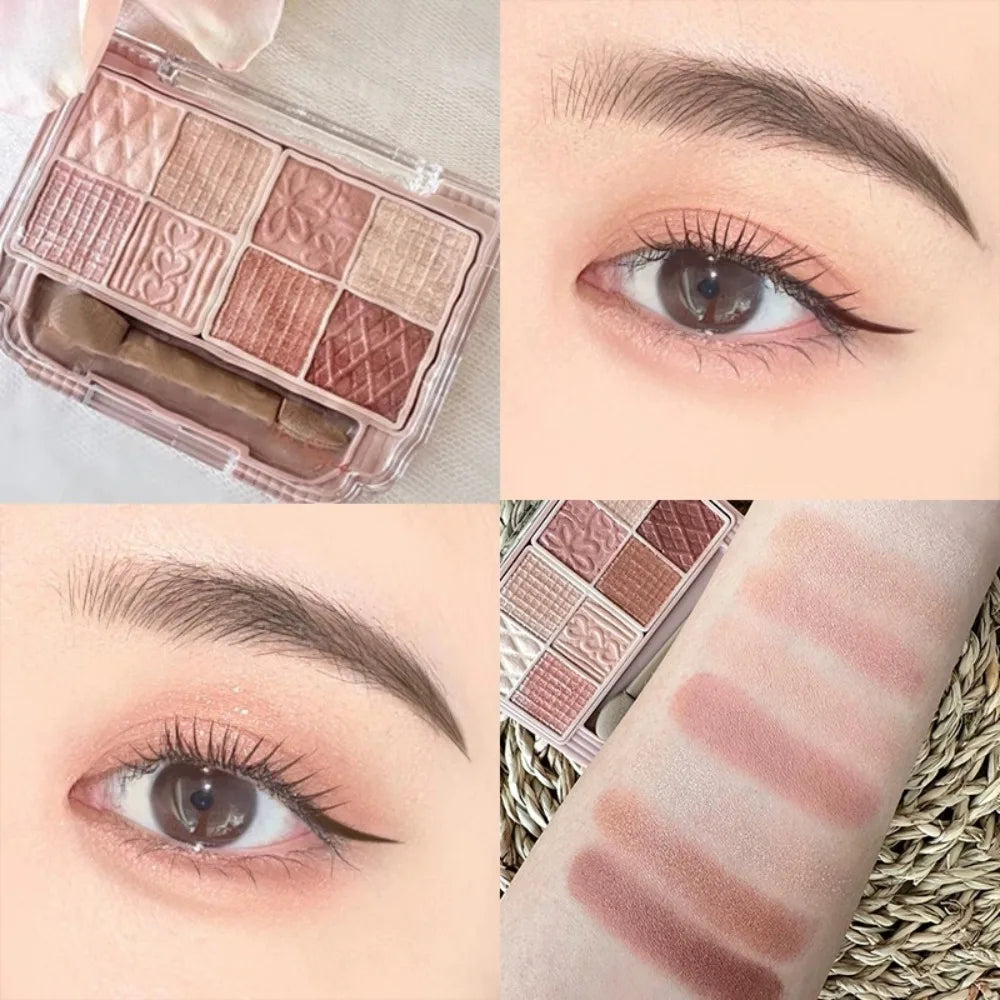 Multifunctional Red Brown Eyeshadow Palette 8 Tones Sakura Shiny Brighten Highlighter Matte Contour Blusher Powder Eye Cosmetic