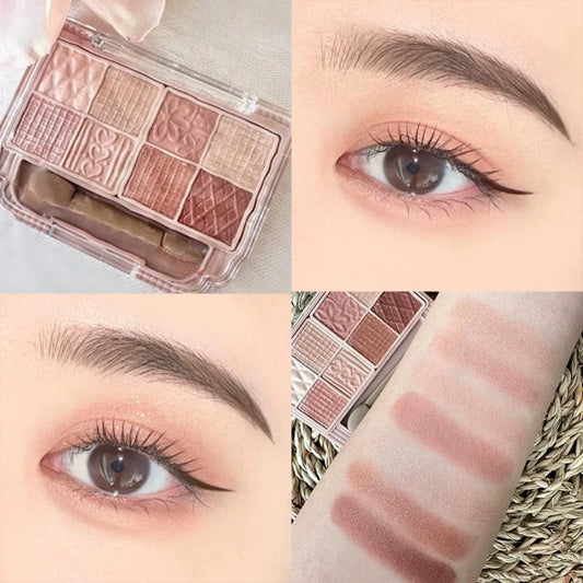 Multifunctional Red Brown Eyeshadow Palette 8 Tones Sakura Shiny Brighten Highlighter Matte Contour Blusher Powder Eye Cosmetic
