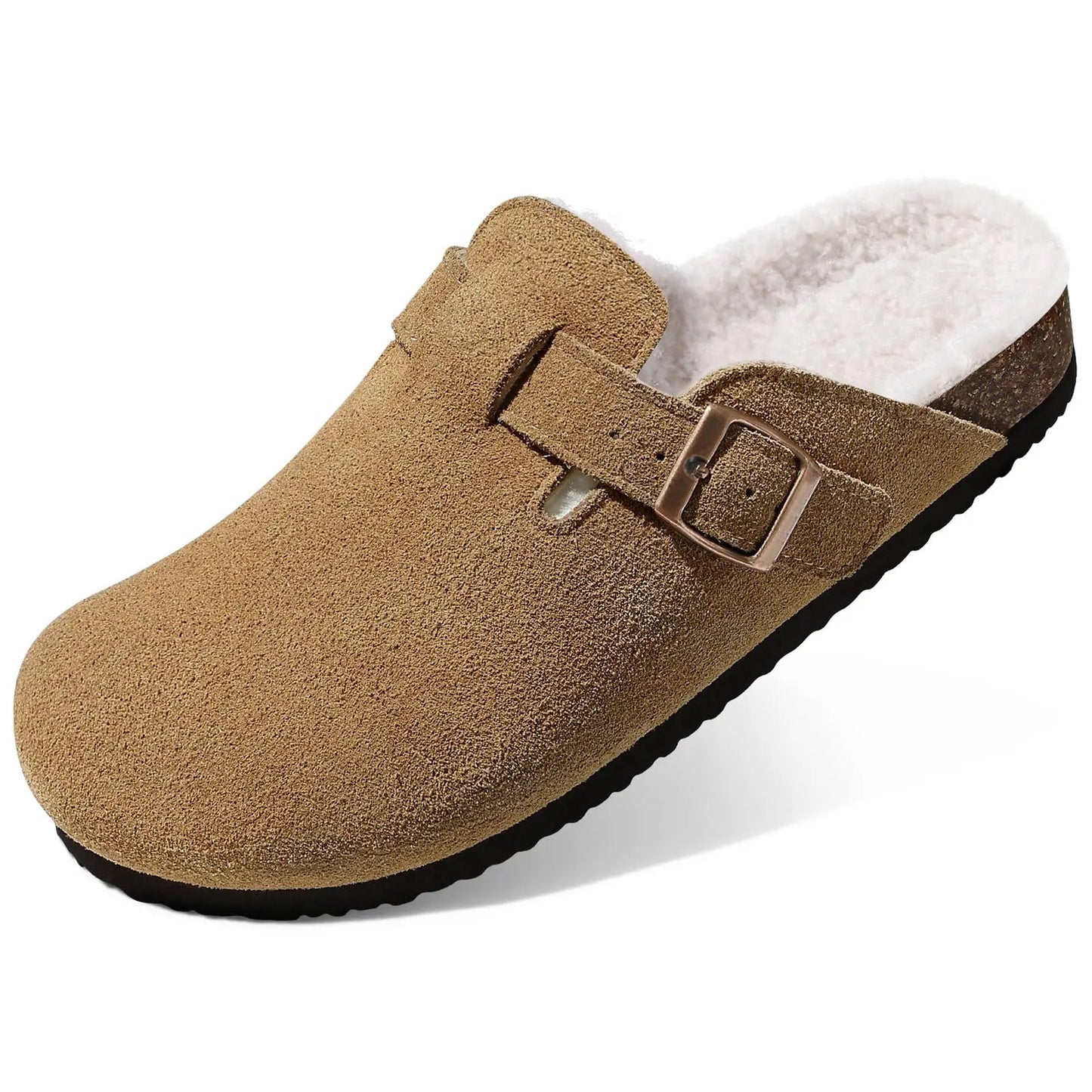 Asgard Women's Fuzzy Clogs Slippers Indoor Warm Plush Fur Cork Footbed Clogs Slippers Winter Lady House Flats Cotton Slippers