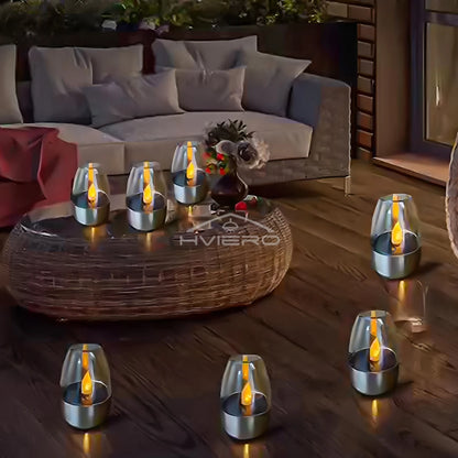Home Solar Light LED Stainless Steel Candle Outdoor Courtyard Decorative Atmosphere Night Light Halloween Candlelight Dinner Led