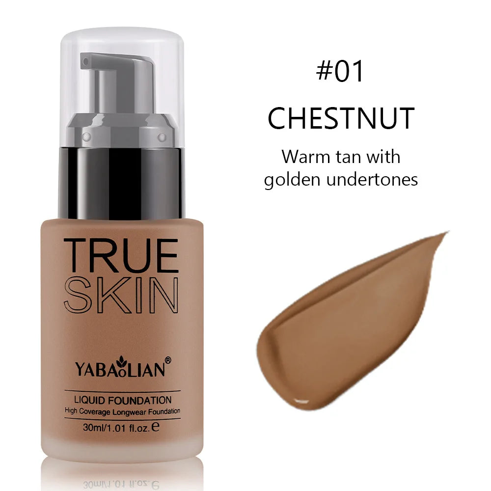 Full Coverage Foundation Deep Brown 30ml Water Based Liquid Makeup Sweatproof Transfer Resistant For A Complexion